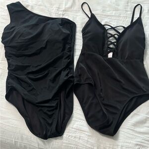 Time and Tru Black One Shoulder and Strappy One Piece Swimsuits